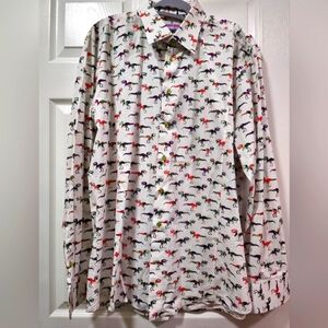 Coton Doux Button Up Shirt 44 / 17.5 Colorful Dinosaur T-Rex Print